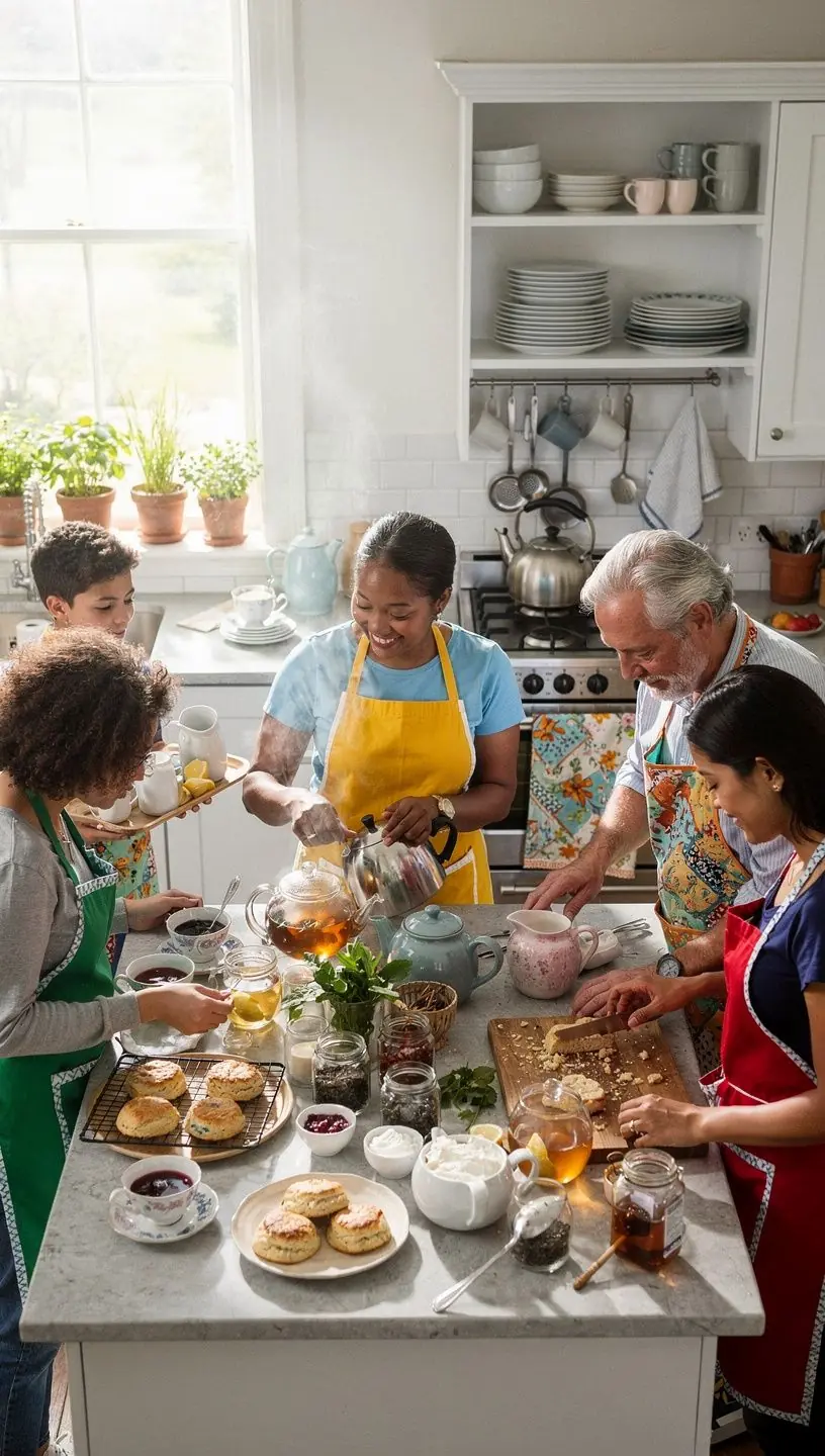 Minimalistinis darbo kampelis su arbatos rinkiniais ir motyvacinėmis pastabomis.